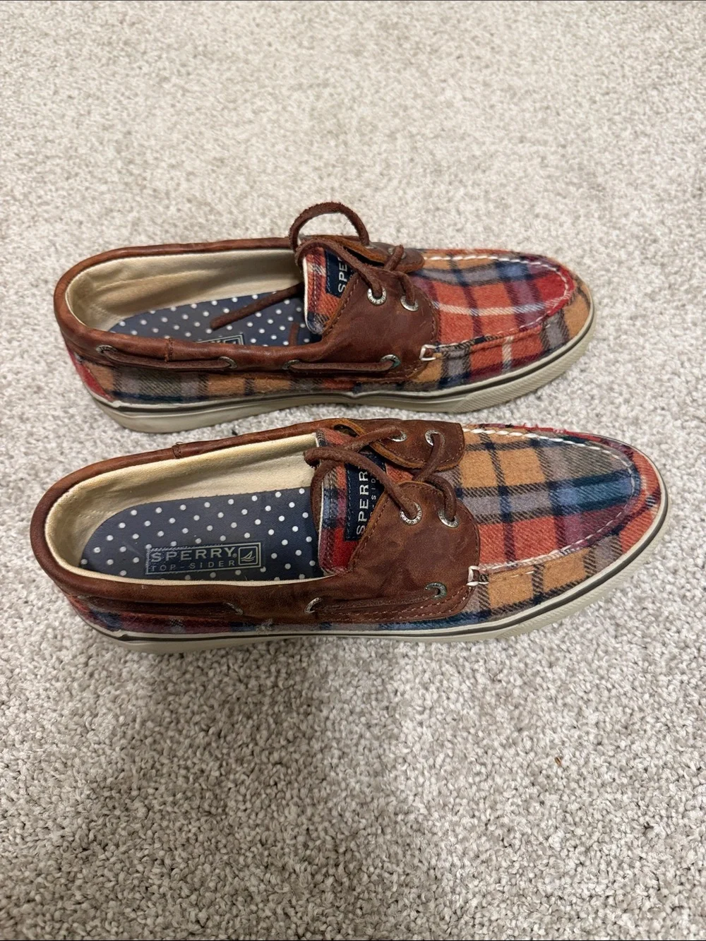 Sperry Brown Suede & Multicolor Plaid Boat Shoes